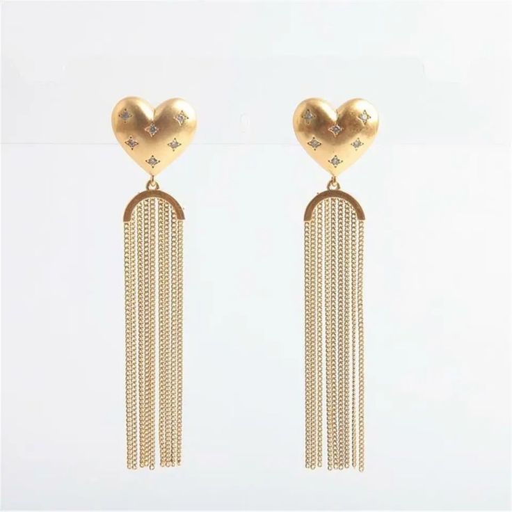 Kate Spade New York My Precious Heart Fringe Earrings Gold/Clear Elegant Heart Earrings For Valentine's Day Evening, Elegant Gold Heart Earrings For Evening, Wedding White Gold Earrings With Heart Charm, Gold Sterling Silver Heart Earrings For Party, Gold Heart Earrings For Party, Elegant Metal Heart Cut Earrings, Elegant Yellow Gold Heart Earrings, Elegant Heart Cut Metal Earrings, White Gold Heart Charm Earrings For Wedding