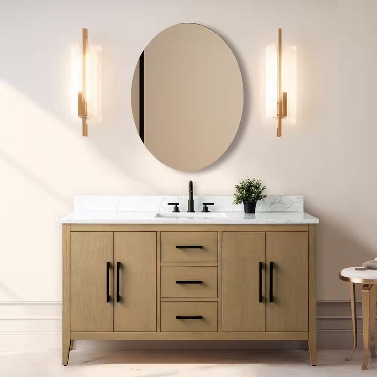 Vanity Art 60 in. W x 22 in. D x 34 in. H Single-Sink Bathroom Vanity in Natural Oak with Engineered Marble Top in Arabescato White 36 Inch Bathroom Vanity, Bathroom Vanity Storage, Vanity Art, Bathroom Sink Cabinets, Wood Bath, Removable Shelves, Bathroom Vanity Cabinet, Single Sink Bathroom, Single Sink Vanity