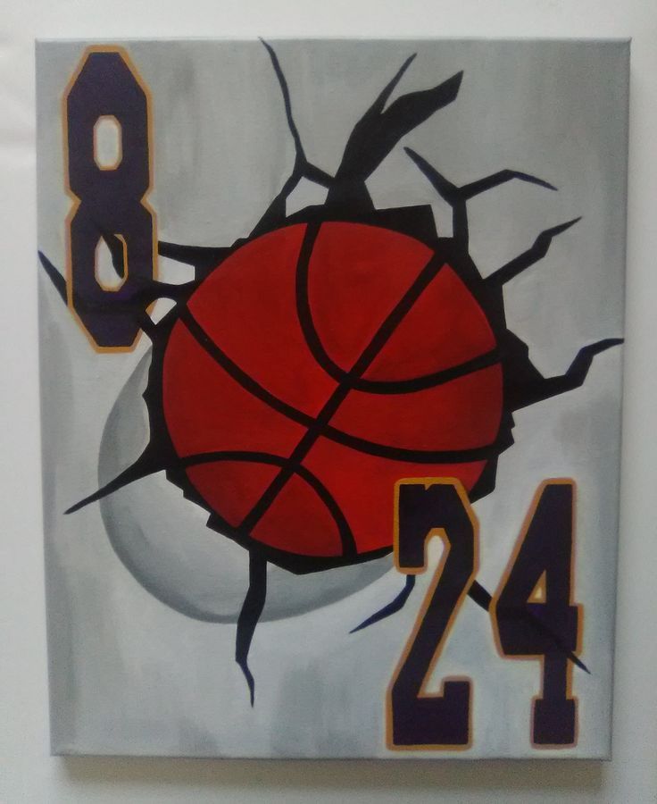 a painting of a basketball with the number 24 on it