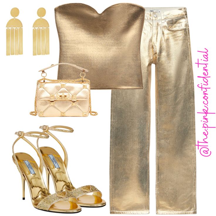 Gold Glam Outfit, Gold Crop Top Outfit, Golden Pants Outfit, Golden Top Outfit, All Gold Outfit, Metallic Gold Outfit, Golden Birthday Outfit Women, Gold Top Outfit, Gold Outfit Aesthetic