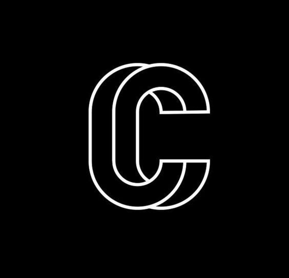 the letter c is made up of two lines and has been drawn in white on black