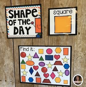 three bulletin boards with different shapes and words on them, hanging on a wooden wall