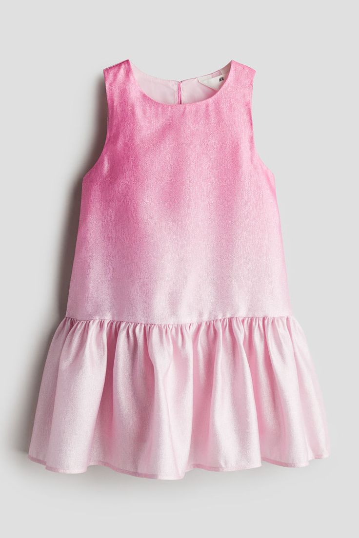 Sleeveless dress in shimmery woven fabric. Keyhole opening at back of neck with button  and gathered seam above skirt for added volume. Rose D, Sportswear Trends, Kids Party Dresses, Pink Gradient, Aline Dress, Kids Outerwear, Maternity Wear, Newborn Outfits, Girl Clothes