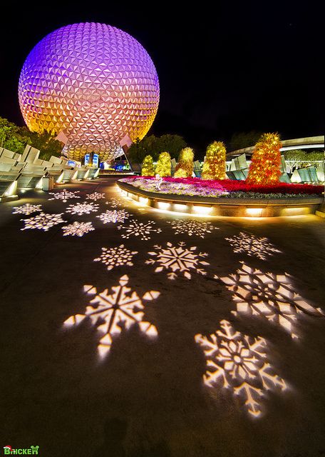 the light show at disney's hollywood studios in california, usa has been decorated with snowflakes and lights