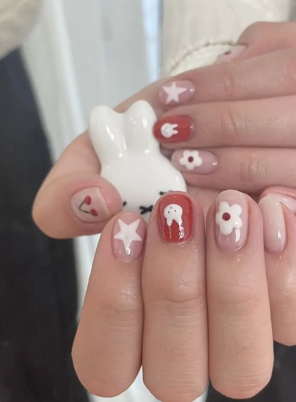 Gel Design Nails Art Ideas, Nail Designs On Short Nails, Manicure Acrylic Nails, Miffy Nails, Quick Nails, Tip Nail Designs, How To Have Style, Bunny Nails, Nails Gel Nails