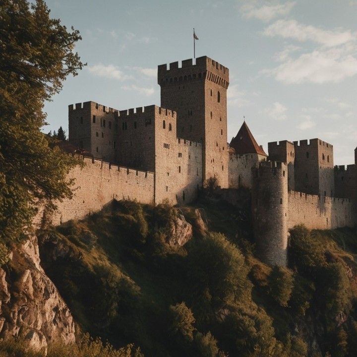 an old castle sitting on top of a hill