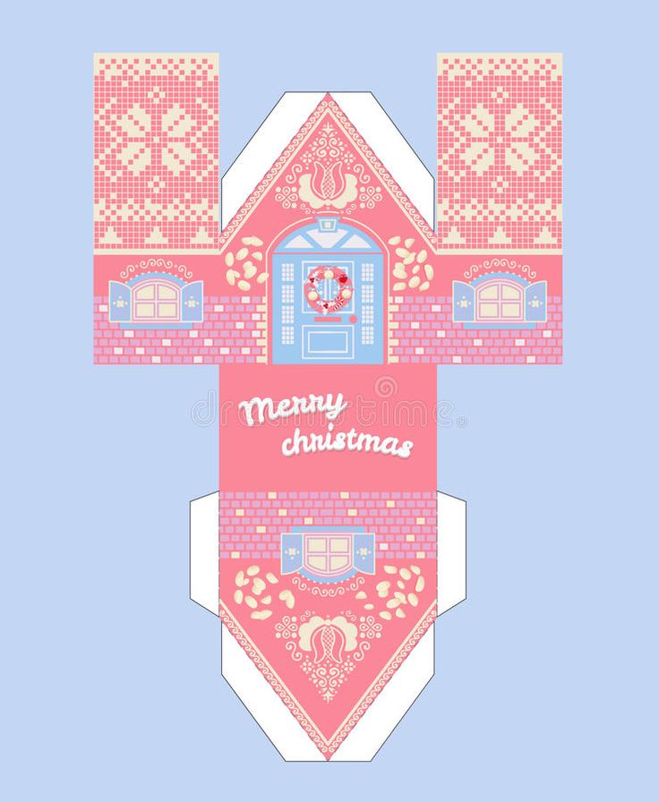 an origami christmas house with the door open on a blue background royalty illustration