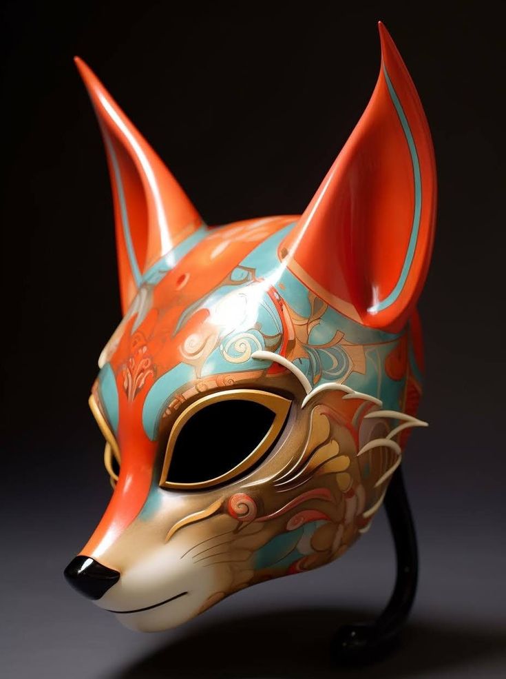 The Mystical Colorful Fox Mask is a handmade work of art that celebrates the love of animals through its detailed and vibrant design. Capturing the mystical and playful essence of the fox, this mask combines traditional and contemporary elements, reflecting a deep respect and admiration for the beauty of fauna. With a glossy finish and meticulously hand-applied colors, each piece is unique, showcasing the artisan's commitment and passion for nature. All models are made in Italy and France ⬇️  an Fantasy Mask Design, Fox Masquerade Mask, Asian Fox, Modern Mask, Fox Masks, Japanese Fox Mask, Cool Mask, Traditional Mask, Beautiful Masks