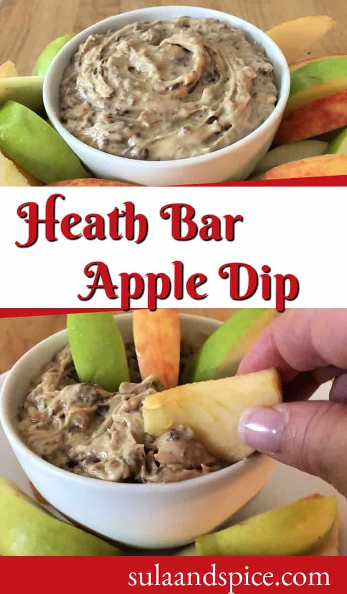 an apple dip in a white bowl with apples around it and the words, health bar apple dip