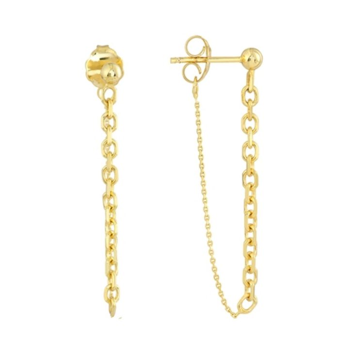 Description: 14k Solid Gold Front To Back Cable Chain Stud Earrings Dangle Item No.: Ba9627 Metal Type: 14k Solid Gold (Stamped 14k) Metal Color: Yellow Gold Measurement: Est. Weight: 1.3 Grams. Size: 35 Mm Length Brand New Gold Plated Yellow Gold Chain Earrings, Yellow Gold Plated Chain Earrings, Gold Linear Earrings With Delicate Chain For Formal Events, Formal Gold Linear Earrings With Delicate Chain, Elegant Gold Linear Earrings With Cable Chain, Classic Yellow Gold Earrings With Adjustable Chain, Gold Cable Chain Earrings For Gift, Gold Linear Earrings With Chain For Formal Occasions, Gold Earrings With Delicate Chain For Formal Occasions