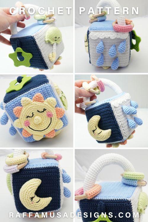 crochet pattern for a small purse with monkey and moon on the front, lion on the back