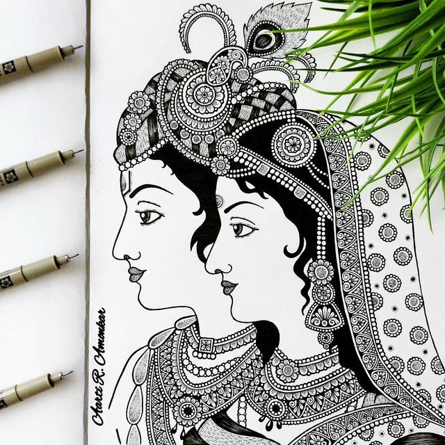 Radha Krishna Mandala Art, Mandala Art Unique Designs, Mandala Unique, Sketch Images, Wedding Boards, Sketches Doodles, Easy Mandala, Pen Art Work, Easy Mandala Drawing