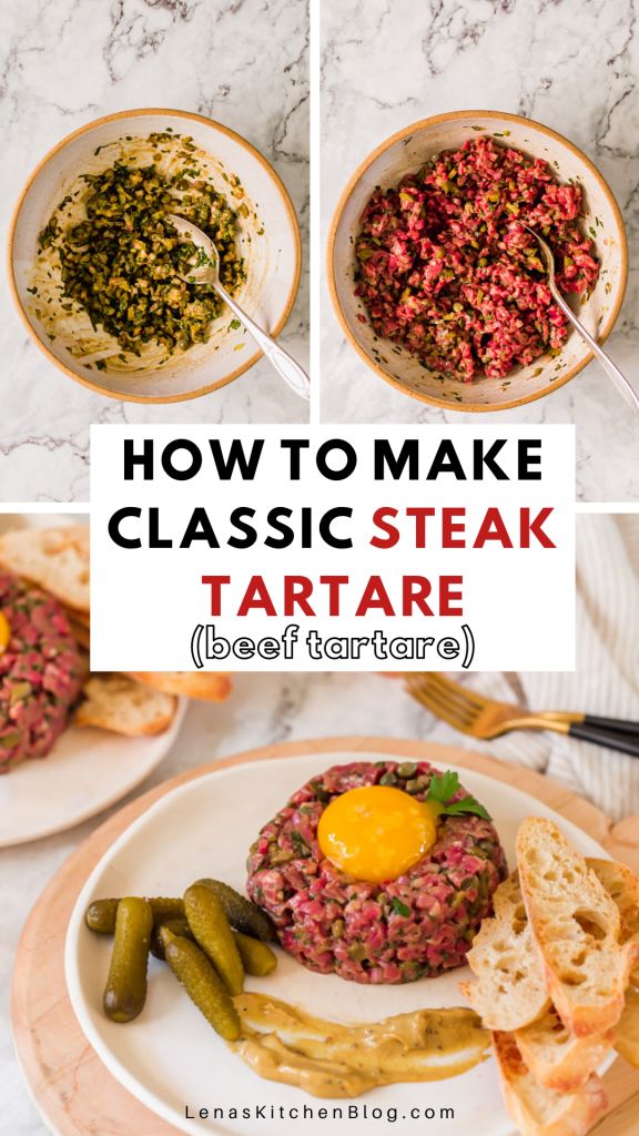 how to make classic steak tartare with bread and pickles on the side