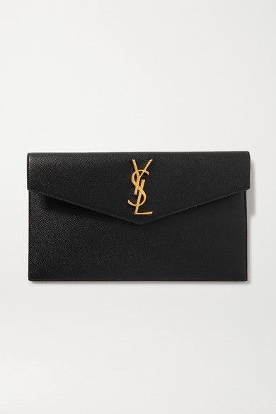 SAINT LAURENT's 'Uptown' pouch fits everything you need for an evening at a gallery opening or rooftop bar. It's been made in Italy from textured-leather and decorated with the iconic 'YSL' hardware in gold. Carry it in hand or slip it inside one of the brand's bags. -- Black textured-leather (Calf) - Magnetic-fastening front flap - Made in Italy Saint Laurent Jeans, Black Leather Clutch, Saint Laurent Bags, Popular Bags, Accessory Pouch, Saint Laurent Bag, Branded Bags, Leather Pouch, Leather Clutch