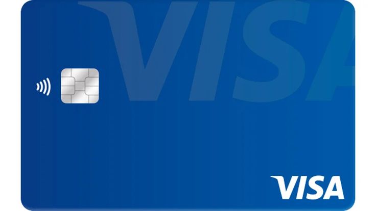 a visa card with the word visa on it and an image of a blue background