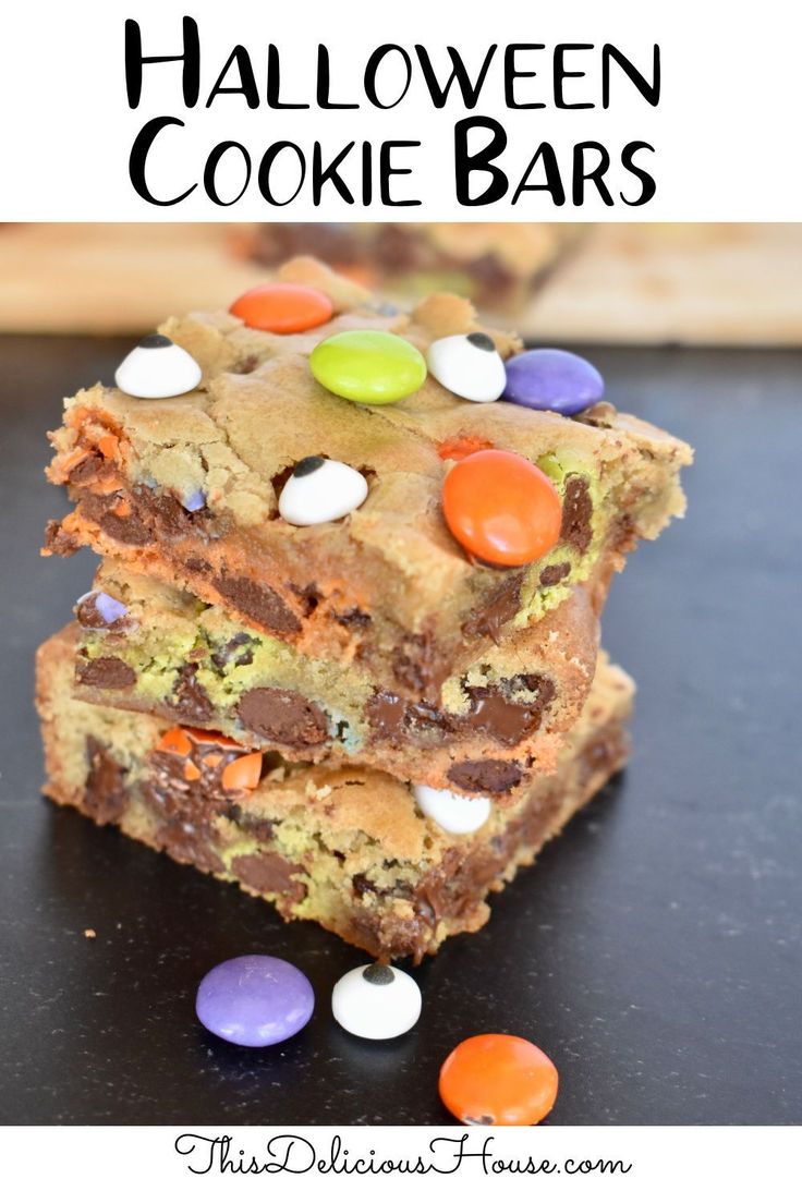 halloween cookie bars stacked on top of each other