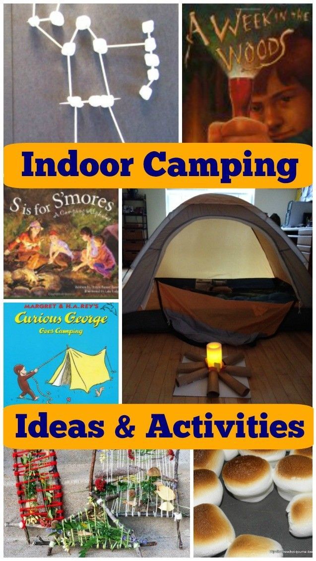 there are many different pictures with words about camping and activities for kids to play in