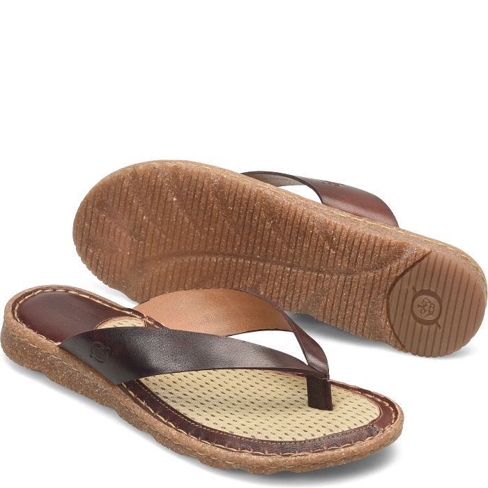 Bora Basic | Born Shoes Brown Cushioned Open-toe Sport Sandals, Brown Cushioned Open Toe Sport Sandals, Cushioned Open Toe Brown Sport Sandals, Comfortable T-strap Sandals With Leather Footbed For Beach, Brown Leather Beach Sport Sandals, Leather Closed Toe Sport Sandals For Beach, Brown Leather Sport Sandals For Vacation, Leather Sandals With Round Toe For Beach, Leather Round Toe Flip Flops For Beach