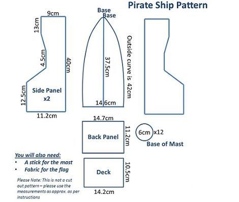 the pirate ship pattern is shown with measurements