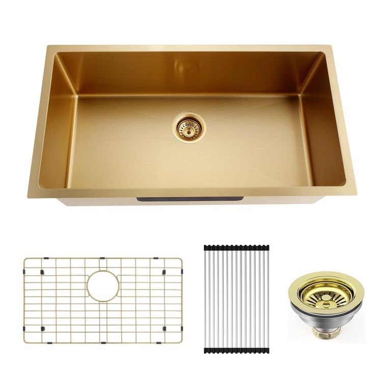 an all in one kitchen sink with grids and strainers