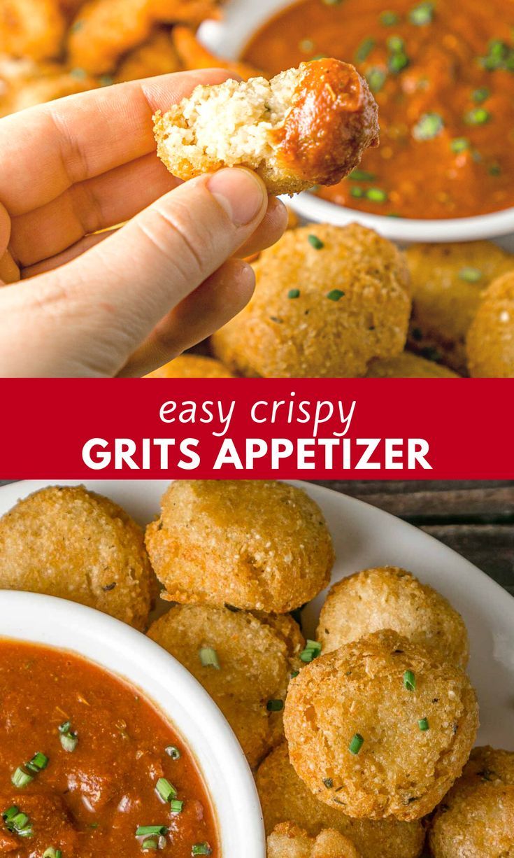 a hand holding up a piece of fried appetizer over a bowl of dipping sauce