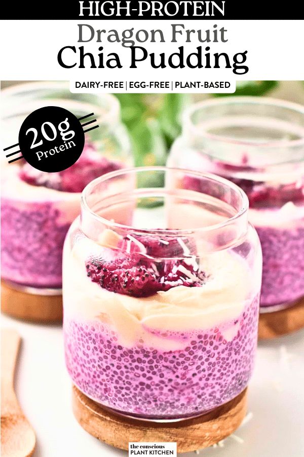 the cover of high protein dragon fruit chia pudding