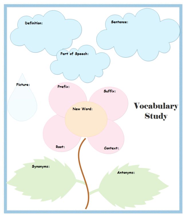 a flower with the words vocabular study on it