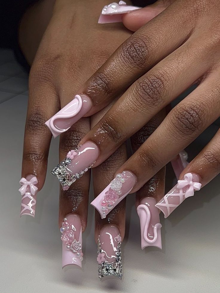 Unusual Nail Designs, Long Acrylic Nail Designs, Hard Nails, Colored Acrylic Nails, Girly Acrylic Nails, Dope Nail Designs, Short Square Acrylic Nails, Acrylic Nails Coffin Pink, Long Square Acrylic Nails