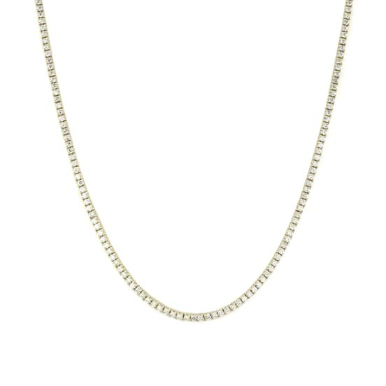 6.00ctw Diamond Tennis Necklace in 14k Yellow Gold. This necklace is 16 inches. Classic Cubic Zirconia Jewelry With Box Chain, Classic Jewelry With Cubic Zirconia Box Chain, White Gold Necklaces With Cubic Zirconia Box Chain, Silver 14k Gold Tennis Necklace As A Gift, Round Diamond Necklace With Box Chain For Anniversary, Anniversary Diamond Necklace With Box Chain, Classic 14k Gold Tennis Necklace As Gift, White Gold Tennis Necklace With Box Chain As Gift, Fine Jewelry Anniversary Diamond Necklace With Box Chain