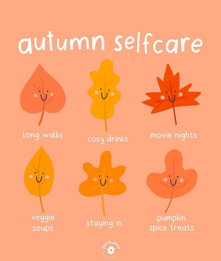 an autumn poster with different types of leaves and the words,'autumn self care '