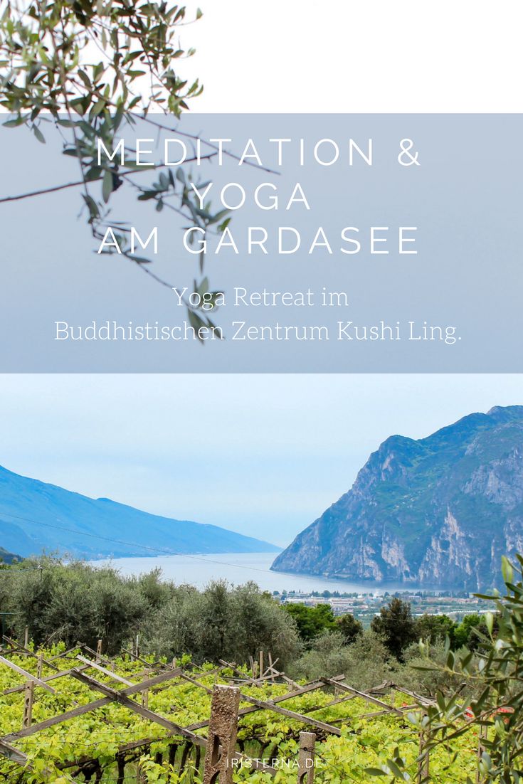 the cover of meditation and yoga in am gardase, with mountains in the background