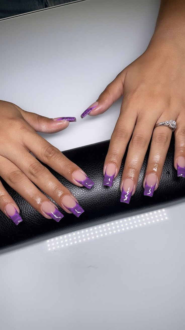 Purple Y2k Nails, Purple French Tip Nails, Purple French Tips, Purple French Tip, Nail Aesthetics, Dark Purple Nails, Purple French, Purple Y2k, Super Cute Nails