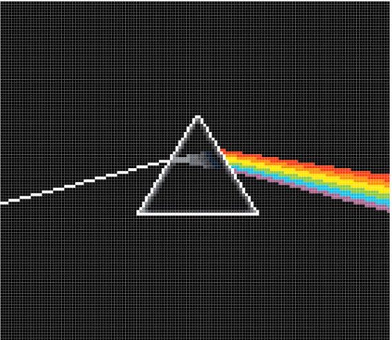 the dark side of the moon with pink floyd's rainbow triangle in front of it