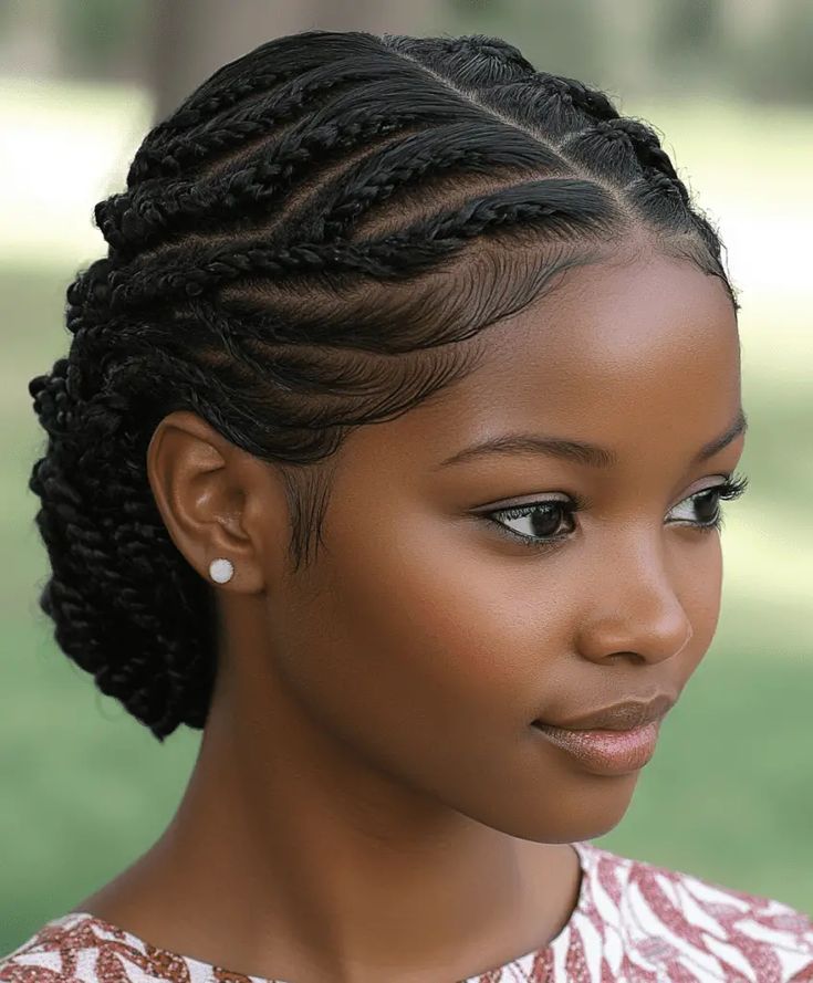 Top 35 Stunning Braids Hairstyles: Black Cornrows with Curls Afro And Braids Hairstyle, Plats Hairstyles Black Natural Hair, Blond Braids Hairstyles, Quick Hairstyles For Black Women Natural Hair Protective Styles Updo, Relaxed Hair Twists, Simple Hairstyle For Natural Hair, Thick Cornrows Braids Black Women, African Cornrows Natural Hair, Up Do Cornrow Hairstyles