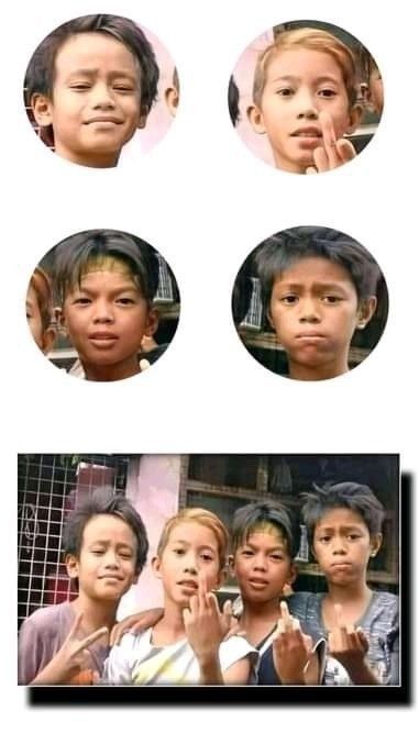 four different pictures of children making faces with their hands and fingers in front of them