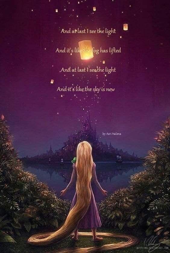 a girl with long blonde hair standing in the middle of a forest at night, looking up