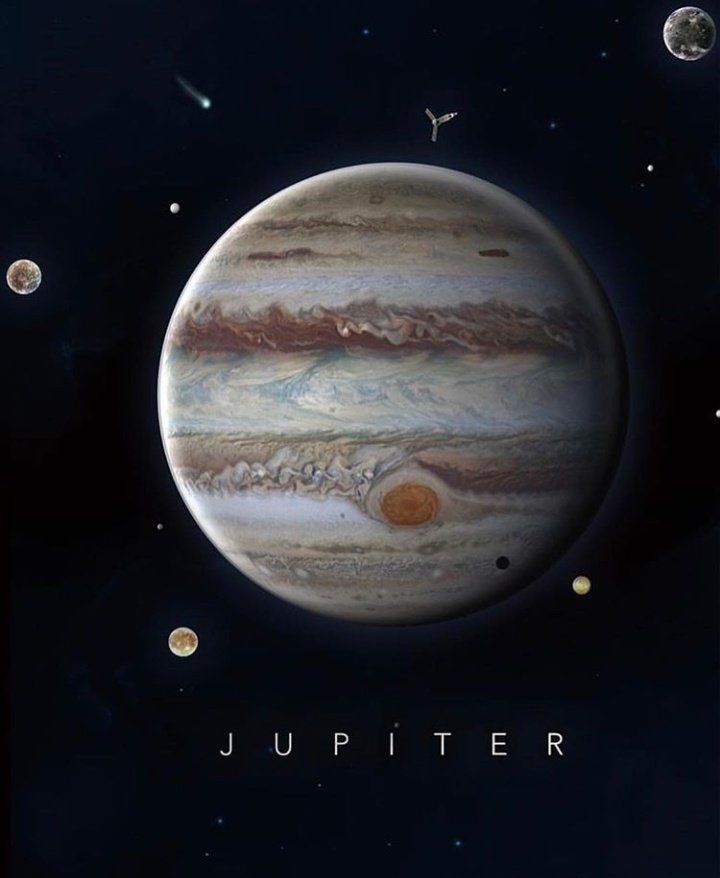 an image of the planets in space with caption that reads, jupiter