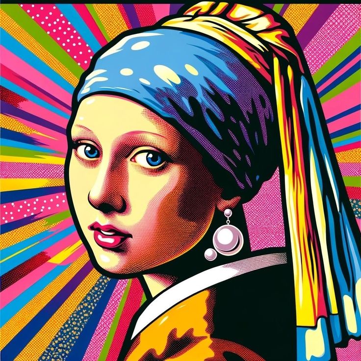 a painting of a girl with a pearl earring in front of an abstract background