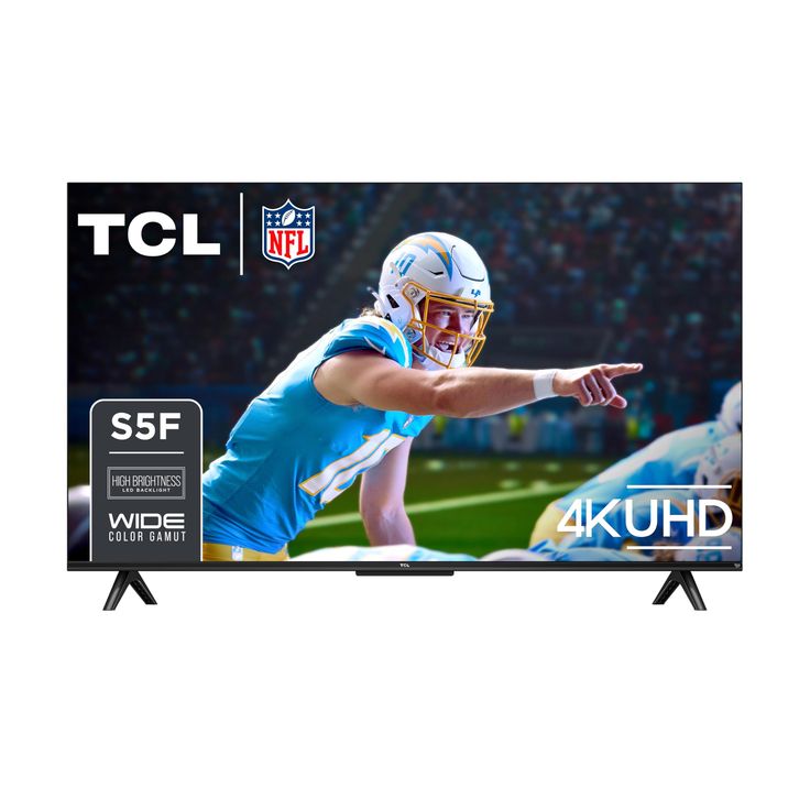 the tcl 55 inch 4k uhr tv with an image of a football player on