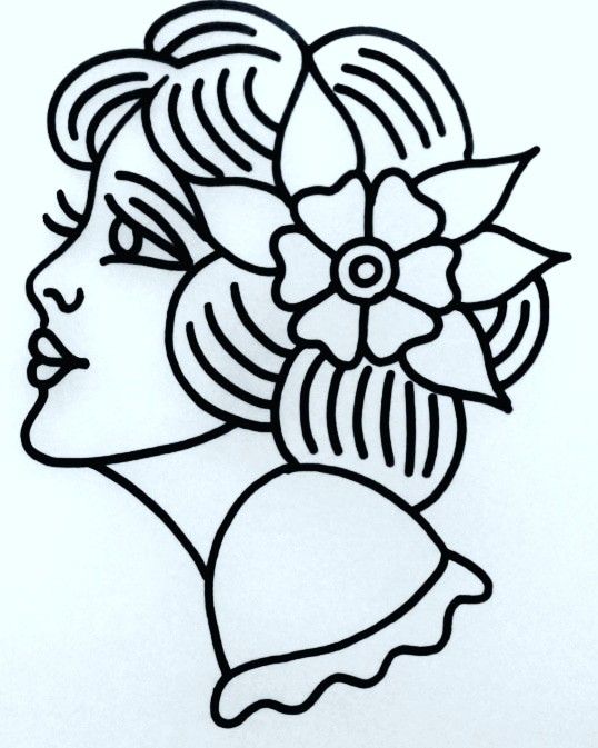 a drawing of a woman's head with flowers in her hair and the words, i