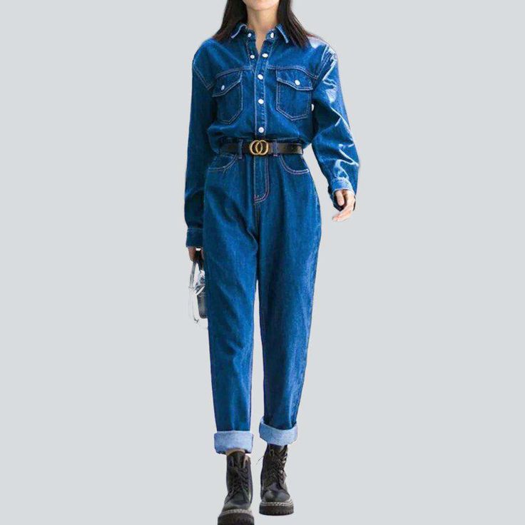 Revive the iconic fashion of the Y2K era with our 2023 Spring-Summer Collection's women's denim jumpsuit! Featuring a sanded medium wash. slim fit. and buttoned closure. this millennial-inspired jumpsuit will take your style game to the next level.Why You'll Fall In LoveThis timeless piece is sure to bring you endless compliments. with its carefully crafted silhouette. vibrant painted prints. and its unique sanded texture. Whether you're out for a picnic. rooftop gathering. or a special evening Denim Blue Button-up Jumpsuit, Denim Blue Overall Jumpsuit With Button Closure, Fall Denim Jumpsuits And Rompers In Medium Wash, Trendy Denim Jumpsuit For Work, Trendy Denim Workwear Jumpsuit, Trendy Denim Jumpsuits For Workwear, Trendy Dark Wash Straight Leg Jumpsuits And Rompers, Dark Wash Denim Jumpsuits And Rompers With Button Closure, Trendy Spring Button-up Denim Jumpsuit