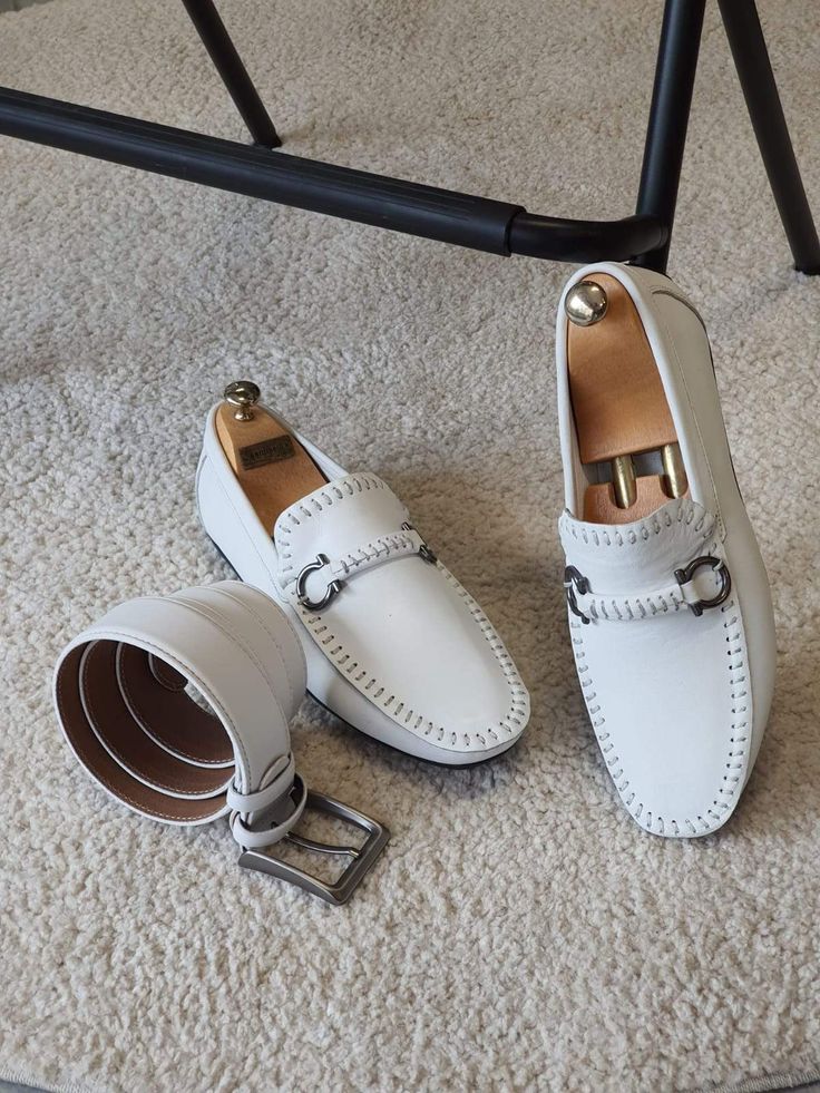 Antonio White Slip On Bit Loafers-baagr.myshopify.com-shoes2-brabion White Dress Shoes Men, Italian Shoes For Men, Mens Wear Wedding, White Loafers, White Dress Shoes, Men's Shoes Accessories, Bit Loafers, Fashion Suits For Men, Italian Shoes