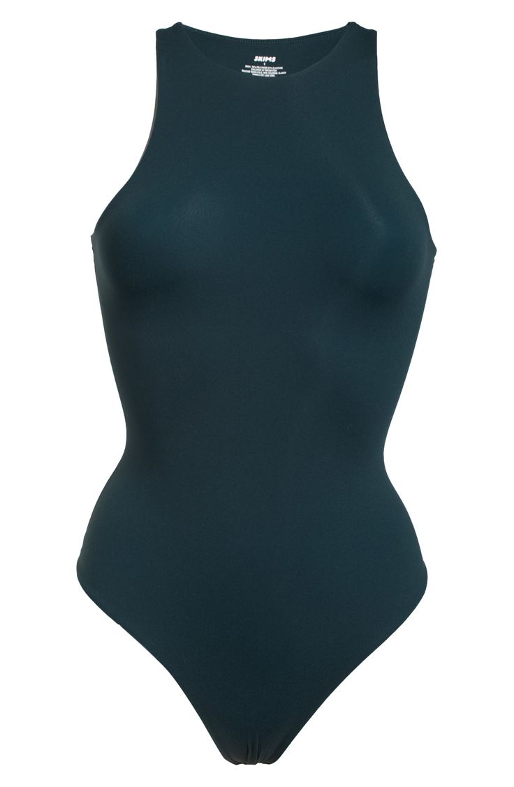 Sculpt your body's natural shape with a high-neck bodysuit from Kim Kardashian West's SKIMS that holds you in and lifts you up in all the right places. Reflecting the brand's passion for highly technical shapewear solutions for every body, this everyday piece has whisper-soft, seamless construction, high-cut legs and a thong back that remains invisible under clothing. Style Name:Skims Fits Everybody High Neck Bodysuit (Regular & Plus Size). Style Number: 6125046. High Neck Bodysuit, High Neck Sleeveless, Swim Suits, Sleeveless Bodysuit, Stage Outfits, Body Suit, Office Wear, High Cut, School Outfits