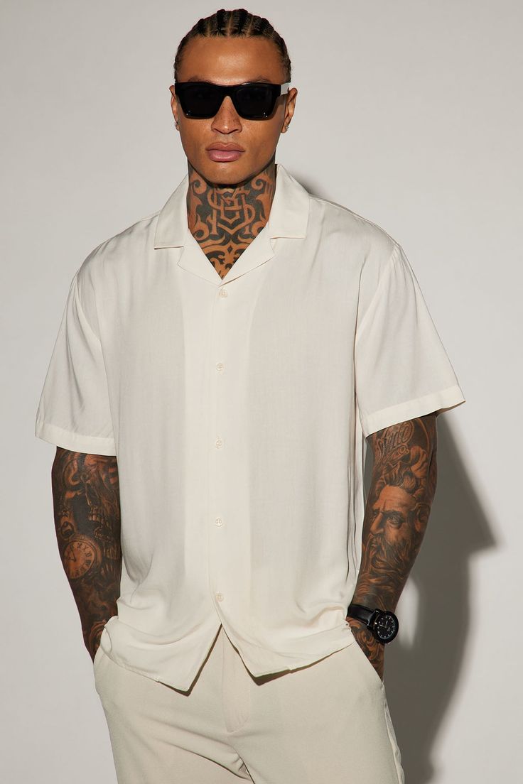 Available In Off White, Purple, And Pink. Model Height: 6'2 - Wearing Large Big & Tall: Height 6'3 - Wearing XXXL Short Sleeve Fold Down Collar Button Front 100% Viscose Imported California Proposition 65 WARNING: Cancer and Reproductive Harm - www.P65Warnings.ca.gov. | Mens Dawson Short Sleeve Woven Top in Off White size 2XL by Fashion Nova Night Club Outfits Men, Mens Prom Outfit, Club Outfits Men, Club Outfit Night, Graduation Outfit College, Prom For Guys, Party Outfit Men, Rehearsal Dinner Outfits, Off White Fashion