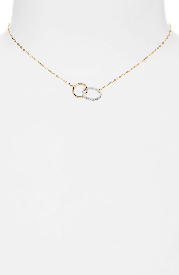 A celebration of the infinite and the eternal, this short, simple necklace features a pair of interlocking pavé rings-one silvertone, the other, goldtone. Style Name:Nordstrom Infinity Link Short Necklace. Style Number: 5774711. Tiffany Infinity Necklace Gold, Nordstrom Elegant Gold Jewelry, Elegant Nordstrom Gold Jewelry, Gold Jewelry From Nordstrom As A Gift, Gold Jewelry From Nordstrom For Gift, Gold Nordstrom Jewelry For Gift, Nordstrom Gold Jewelry For Formal Occasions, Nordstrom Gold Formal Jewelry, Nordstrom Necklaces For Gifts