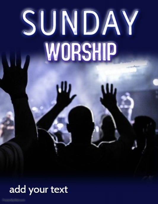 the words sunday worship are in front of an image of people raising their hands up