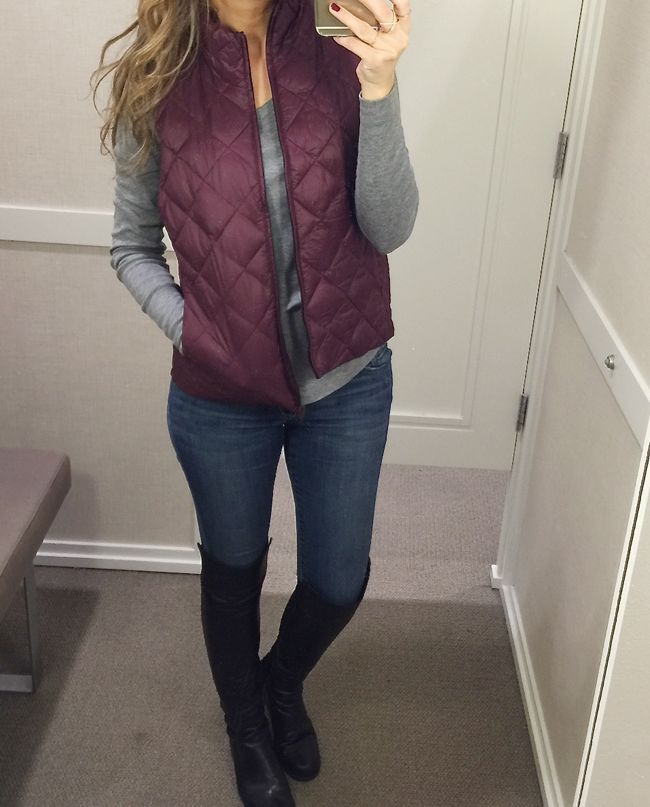 Undershirt Women, Gray Shirt Outfit, Burgundy Vest, Purple Vests, Elegante Casual, Vest Outfits, Casual Fall Outfits, Winter Fashion Outfits, Fall Winter Outfits