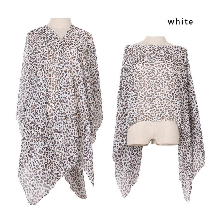 Leopard Print Chiffon Multifunctional Scarf Lightweight Scarves For Summer Beach, Lightweight Summer Scarves For Beach, One Size White Wrap, Casual One Size Shawl Scarves, Lightweight Summer Beach Scarf, Trendy One Size Summer Scarf, White One Size Wrap, White Scarves One Size For Spring, Casual Summer Shawl One Size