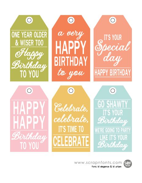 birthday tags with the words happy birthday to you in different colors and font on them