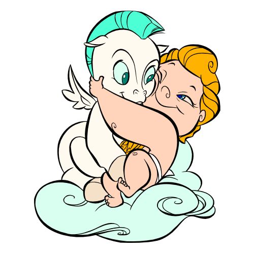 an image of a baby being hugged by an angel on top of a cloud with wings